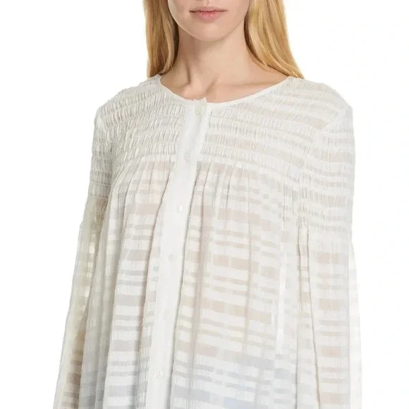 FRAME NWT Blouson Long Sleeve Smocked Blouse Top - Picture 2 of 15